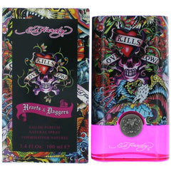 ED HARDY Hearts & Daggers, frasco de perfume en atomizador, perfecto para uso diario o eventos especiales.