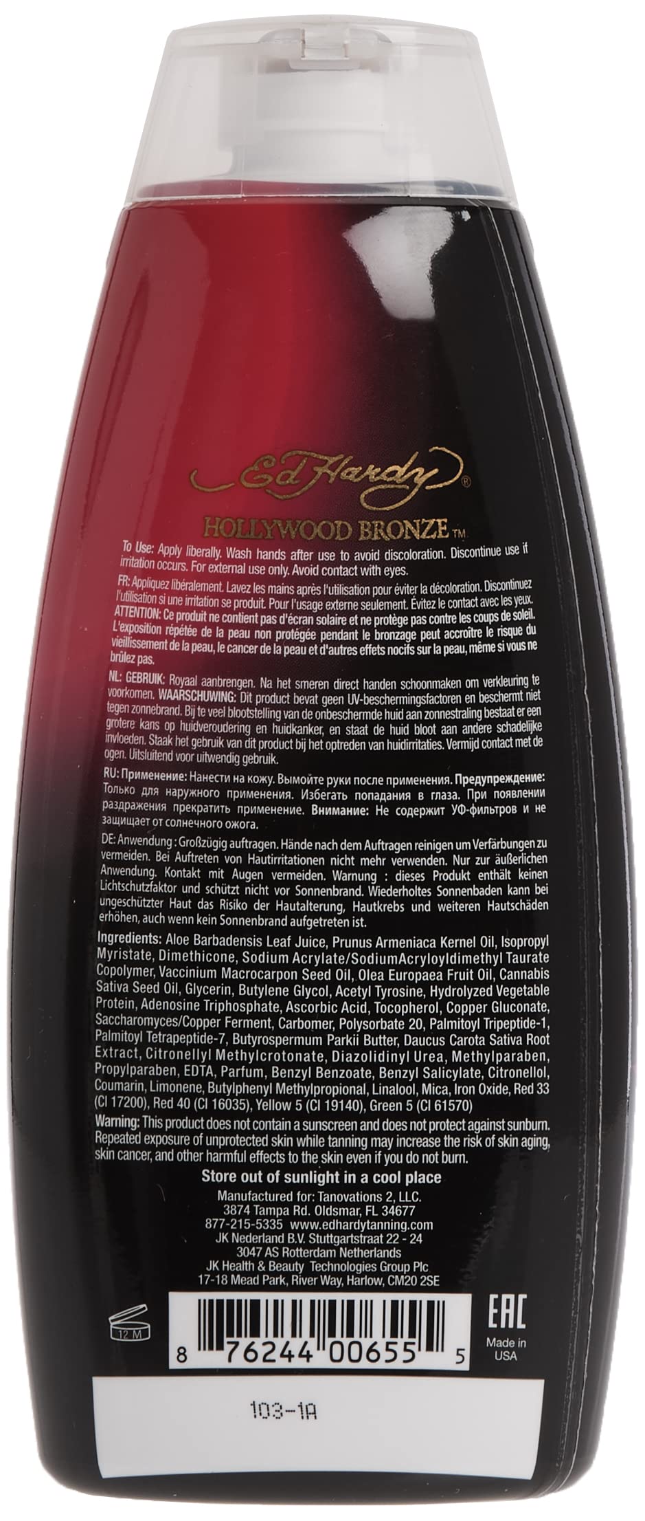 ED HARDY Hollywood Bronze tanning lotion application pump demonstrates easy, streak-free glow.