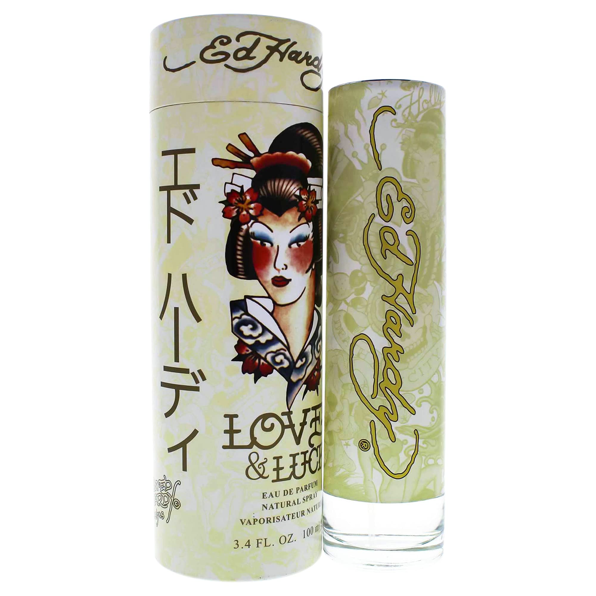 ED HARDY Love & Luck EDP bottle with easy-to-use sprayer for quick refresh.