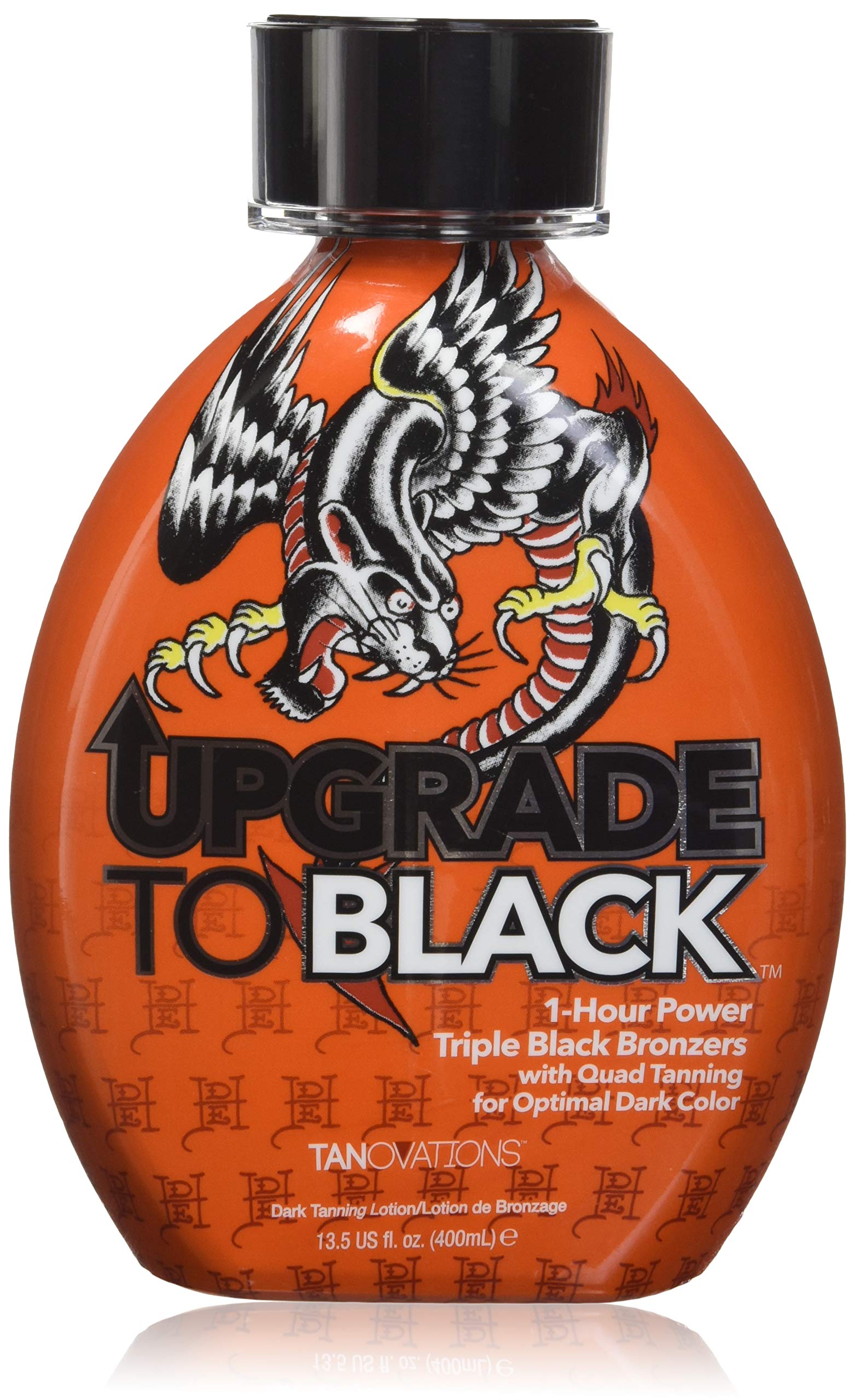 Ed Hardy Upgrade to Black Triple Black Bronzer bottle delivering rich immediate color and longer-lasting tan.