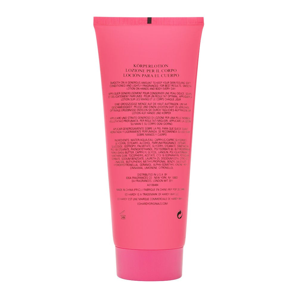 Ed Hardy women's body lotion close-up reveals creamy texture for smooth skin and daily care.