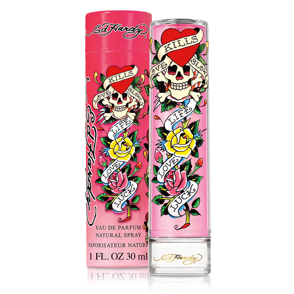 Ed Hardy women's perfume bottle front showcasing bold design and fragrance