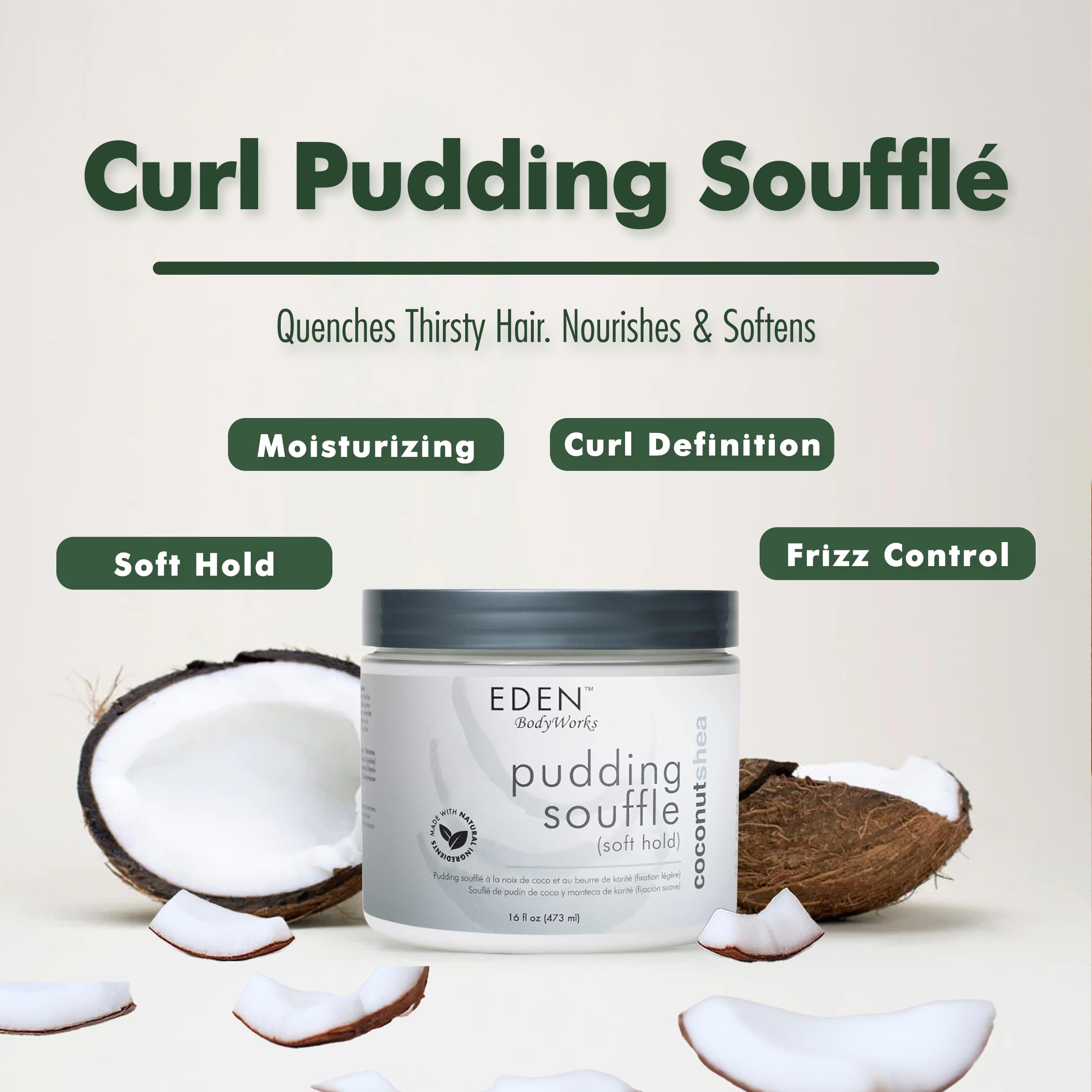 EDEN BodyWorks Coconut Shea Pudding Soufflé before-and-after showing defined waves.