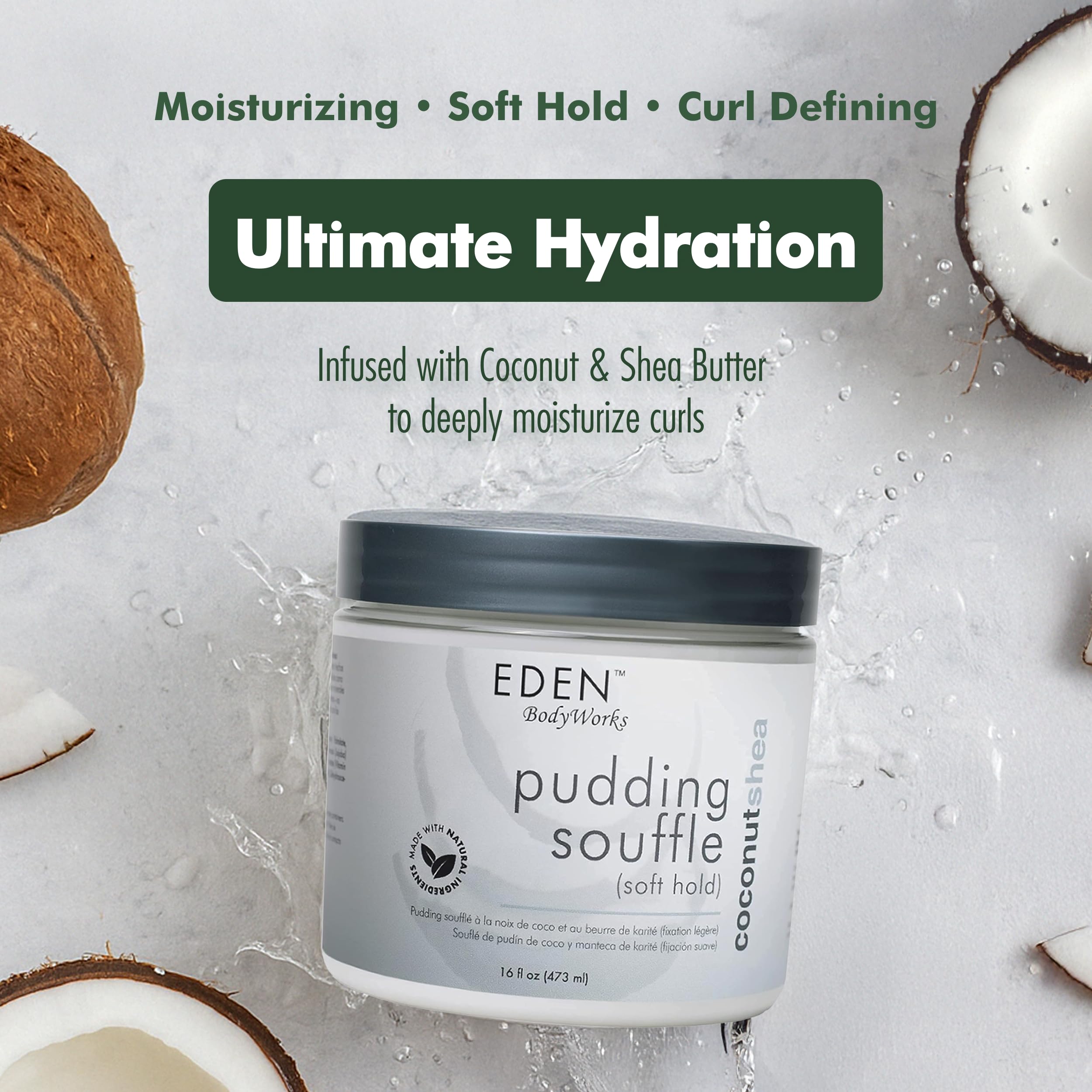 EDEN BodyWorks Coconut Shea Pudding Soufflé applied to curls for definition.