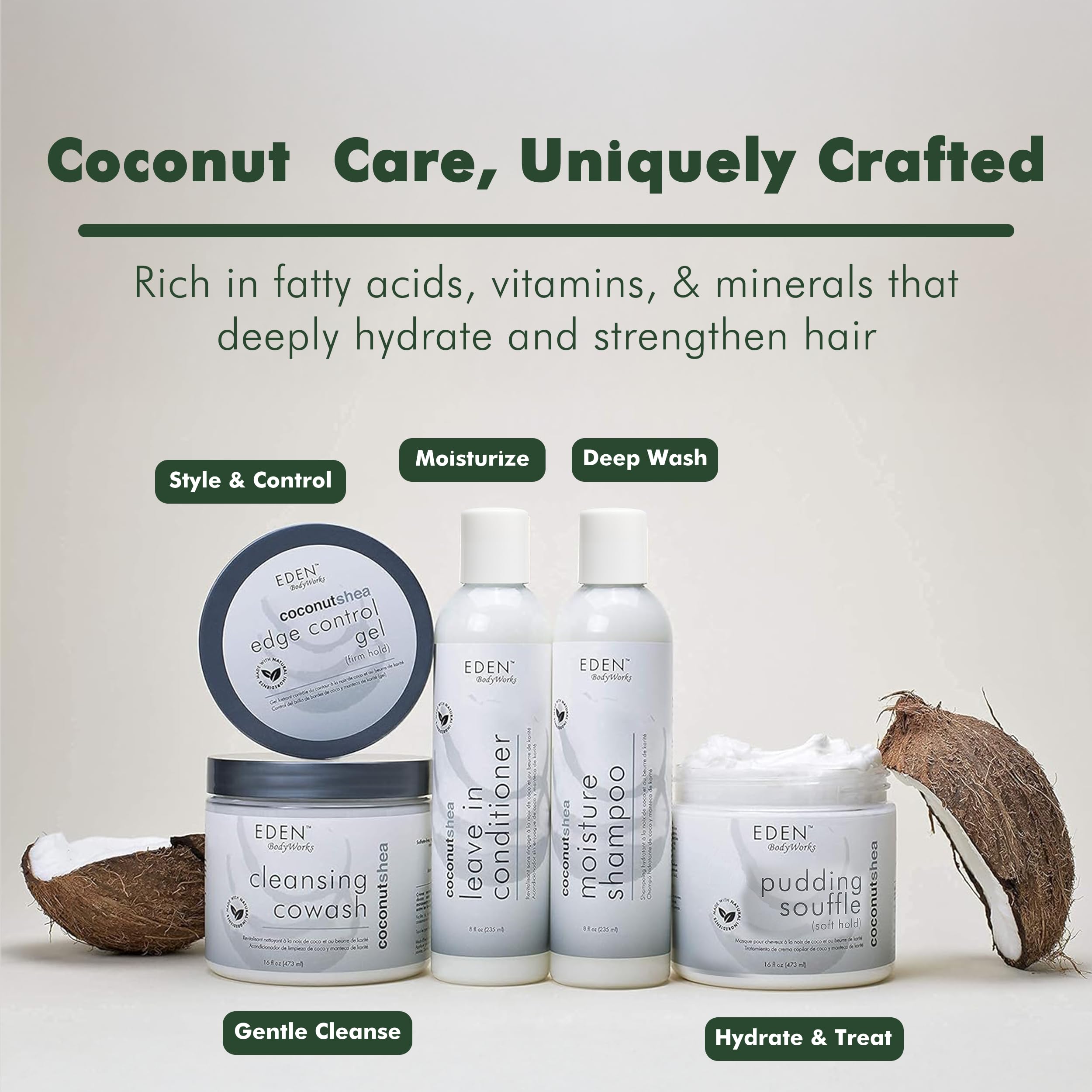 EDEN BodyWorks Coconut Shea Pudding Soufflé box on shelf during routine.