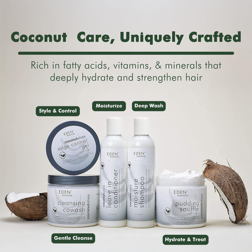 EDEN BodyWorks Coconut Shea Pudding Soufflé box on shelf during routine.