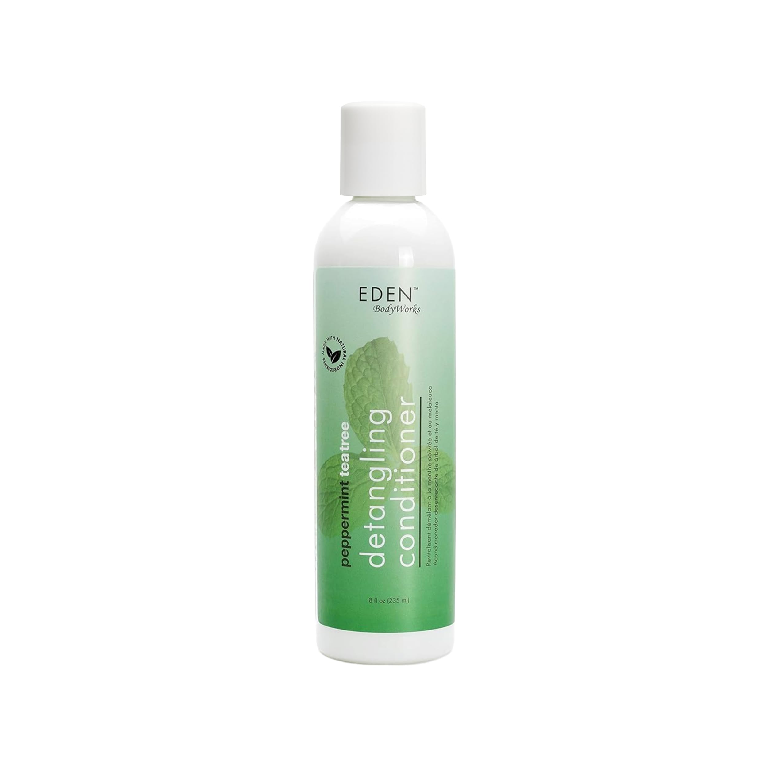 EDEN BodyWorks Peppermint Tea Tree Conditioner bottle promotes scalp refreshment and detangling readiness