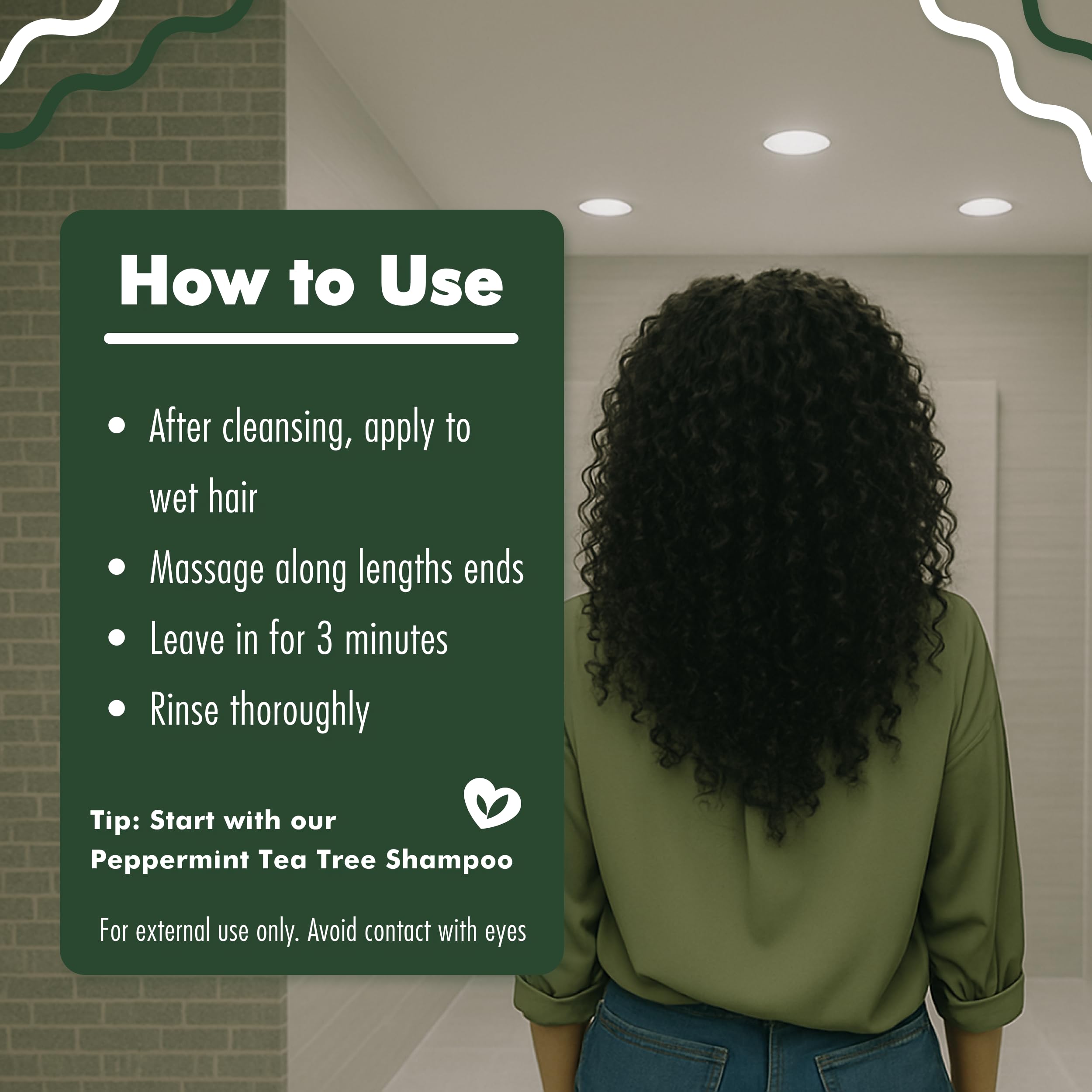 EDEN BodyWorks Peppermint Tea Tree Conditioner hair-slip image communicates smooth detangling during wash