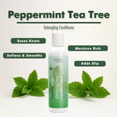 EDEN BodyWorks Peppermint Tea Tree Conditioner label focuses on soothing scalp renewal and moisture