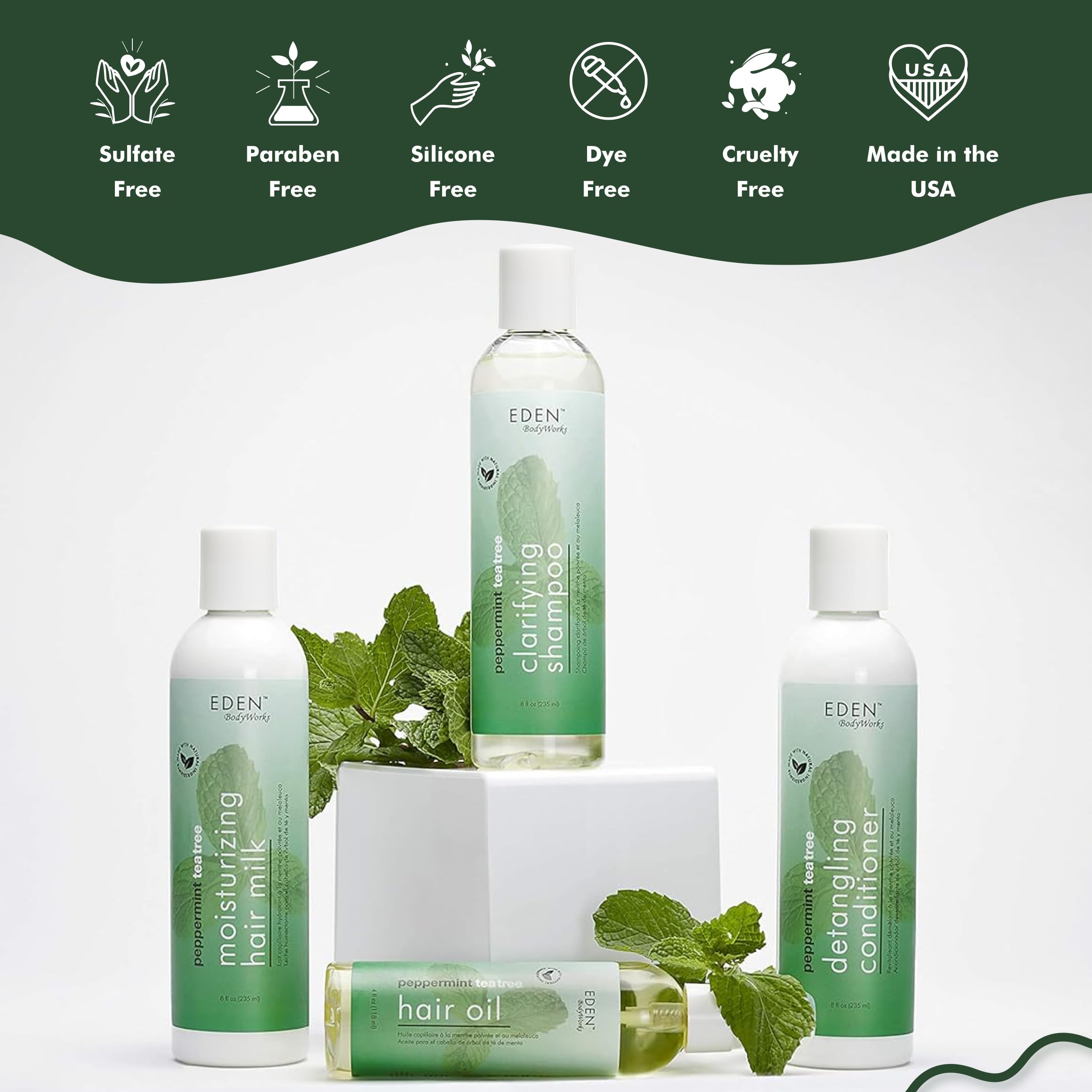 EDEN BodyWorks Peppermint Tea Tree Conditioner scalp-refresh visual conveys cooling sensation and scalp comfort