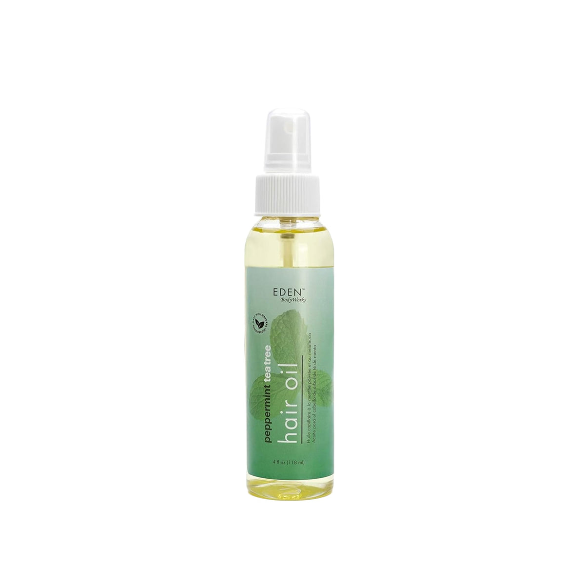 EDEN BodyWorks Peppermint Tea Tree Hair Oil bottle-pour offers quick absorption and cooling scalp relief.