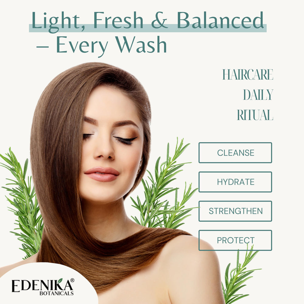 Edenika Botanicals hydrating conditioner application, deeply nourishes and softens hair strands.