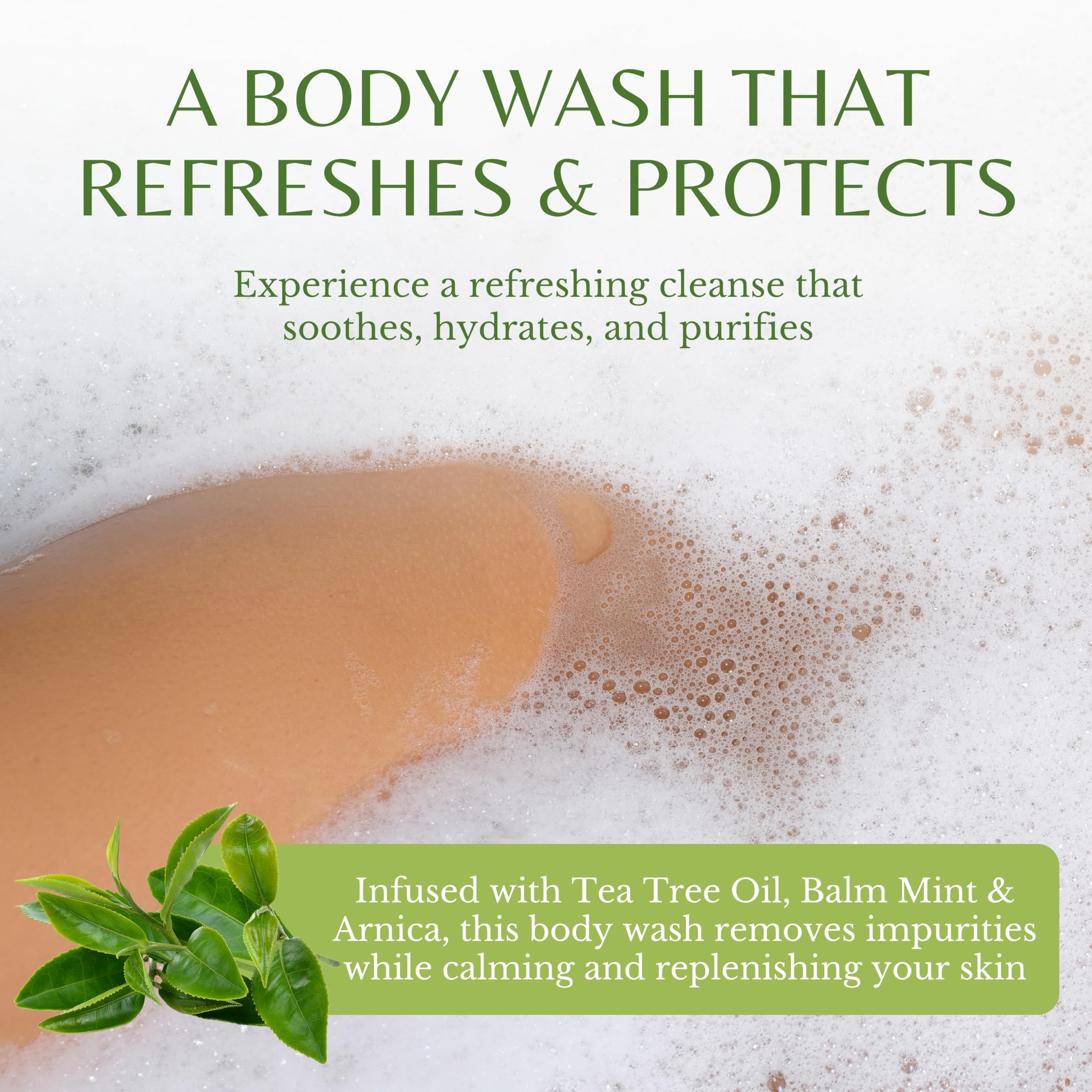 EDENIKA BOTANICALS Tea Tree Oil Body Wash label top highlights organic, sulfate-free formula.