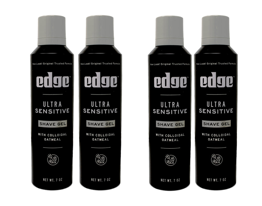 Edge Shave Gel Ultra Sensitive fragrance-free label close-up emphasizes no dyes or parabens.