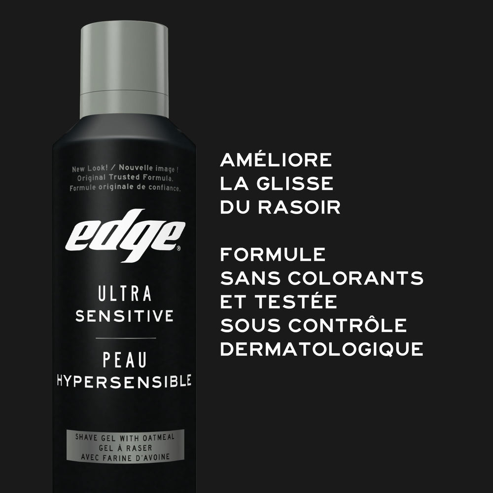 Edge Ultra Sensitive Skin Unscented Shaving Gel 198g skin-application on palm for sensitive skin protection.