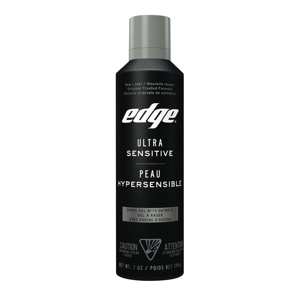 Edge Ultra Sensitive Skin Unscented Shaving Gel 198g tube front view for smooth razor glide.