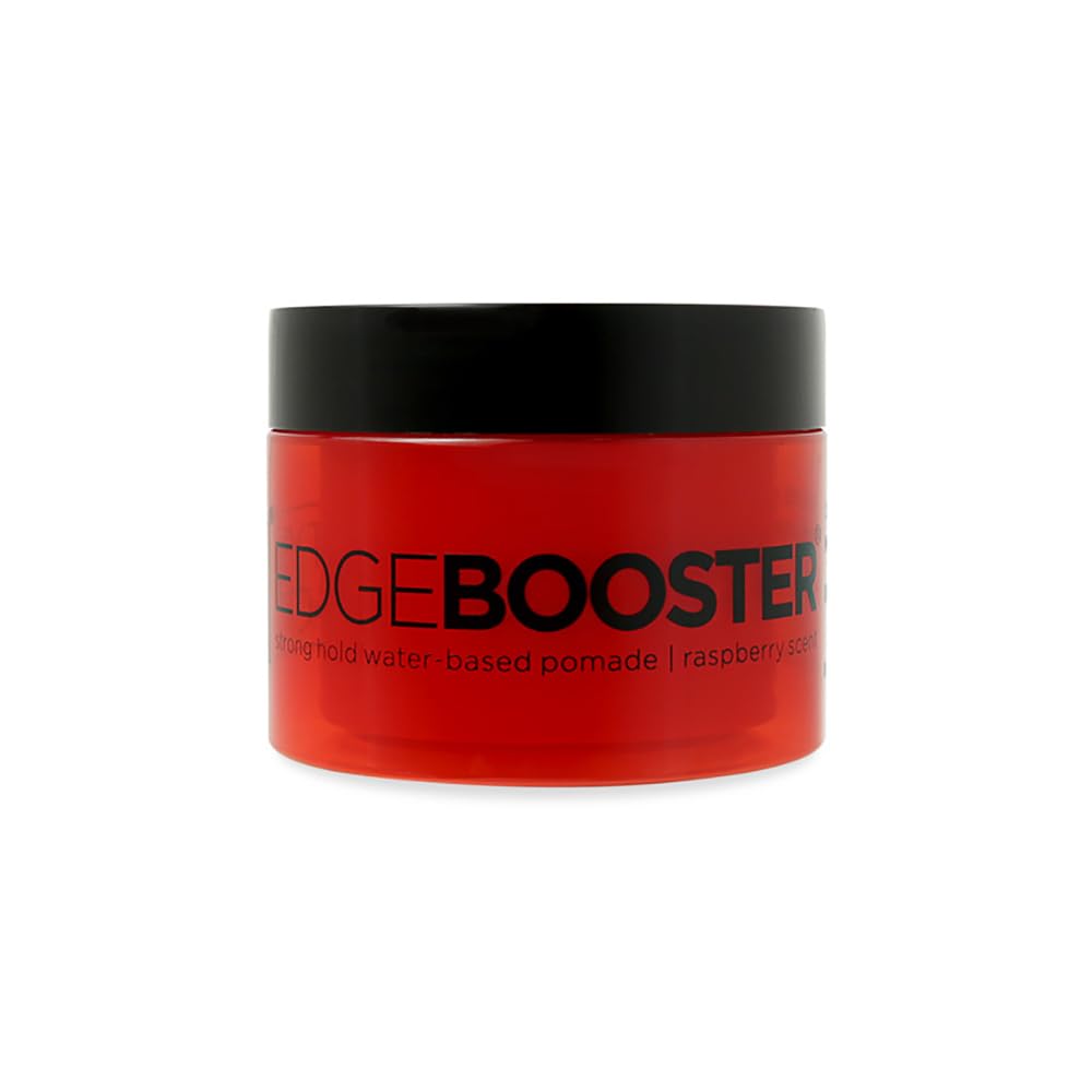 EDGEBOOSTER raspberry bottle shows strong hold with a clean, non-greasy finish for versatile styling.