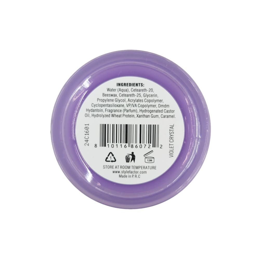 Edge Booster Style Factor pomade hair-finish-look in Violet Crystal for long-lasting hold.