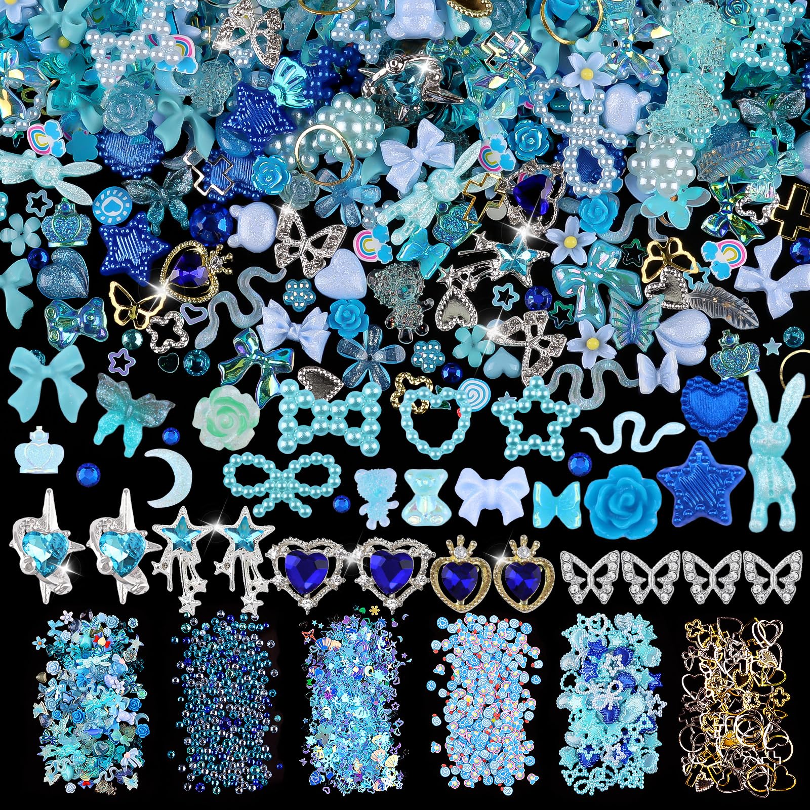 editTime 650pcs mixed 3D nail charms kit with diverse shapes for chic DIY nail art