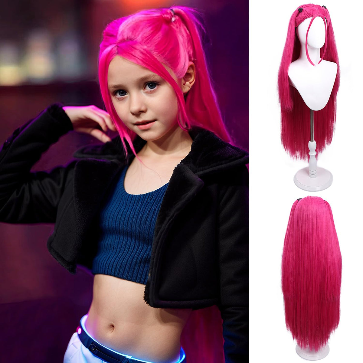 Edivd Kids Hot Pink Wig cap adjustable for comfortable all-day wear during play.