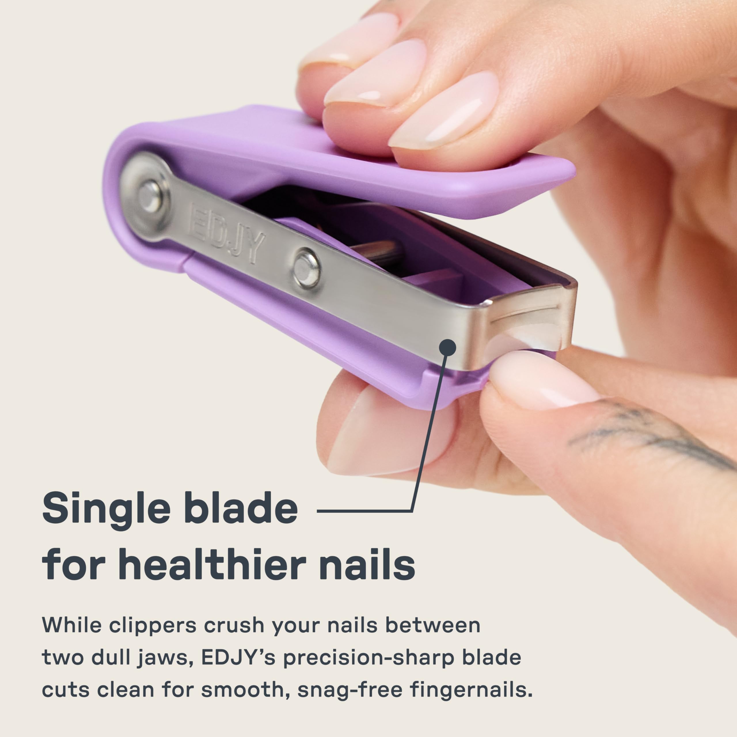EDJY Fingernail Cutter blade closeup emphasizes surgical-grade steel and edge retention.