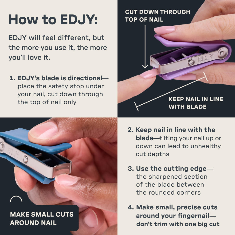 EDJY fingernail cutter safety stop shows white sliver to prevent cutting too short