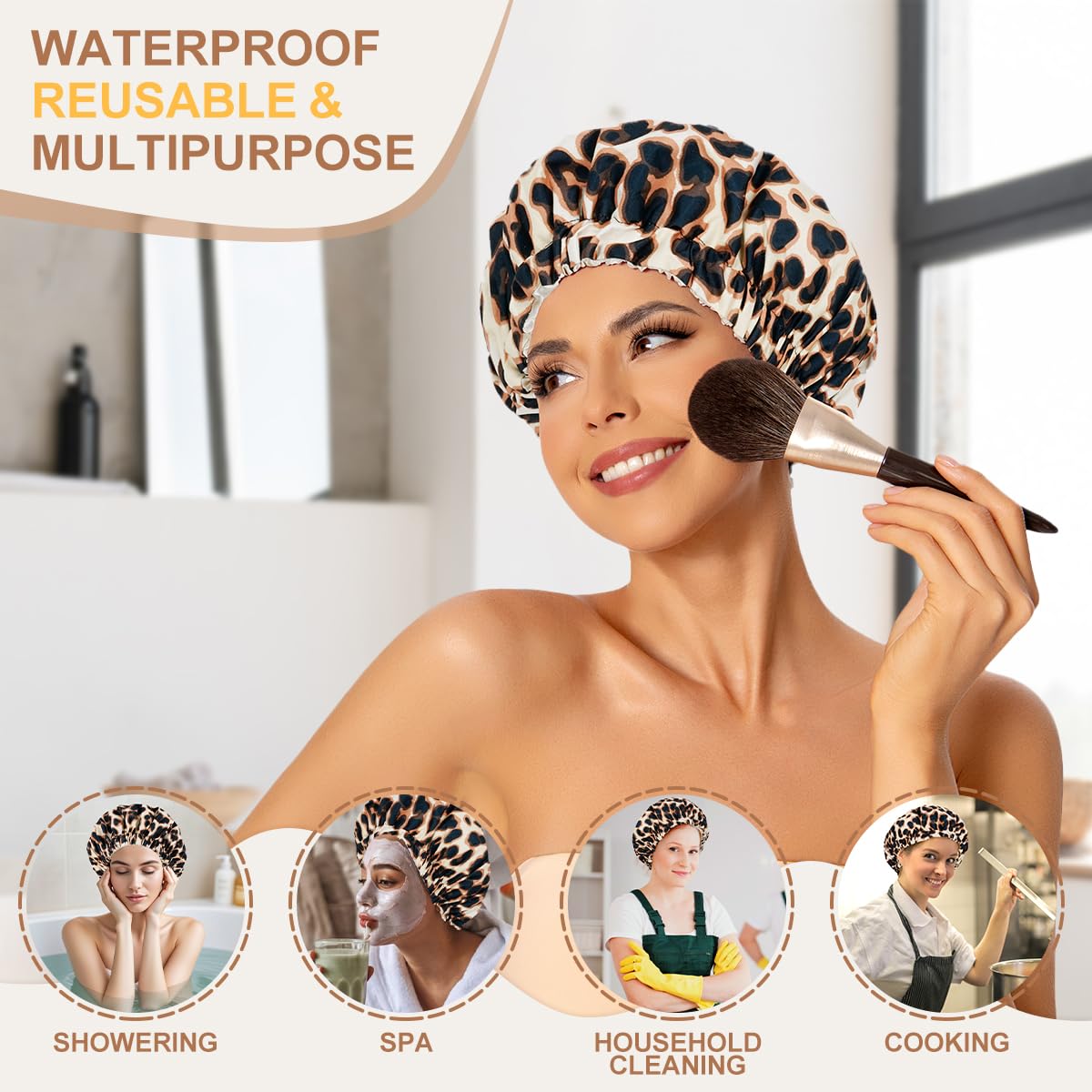 Edoneery double-layer bath hat shows waterproof outer layer and satin inner