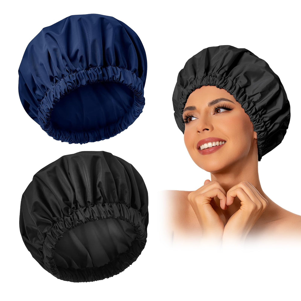 Edoneery reusable shower cap waterproof fabric closeup shows durable protection for hair while showering