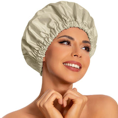 Edoneery reusable shower cap for long hair in gray-yellow protects hair during showers