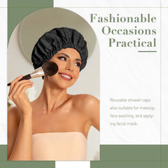 Edoneery shower cap closeup highlights the durable elastic band for a secure fit.