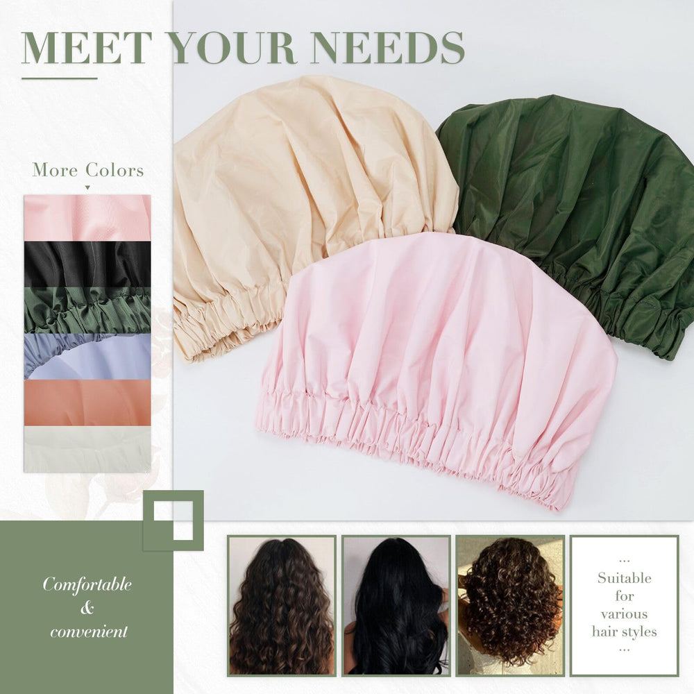Edoneery black and green cap adds a stylish touch to shower routines.