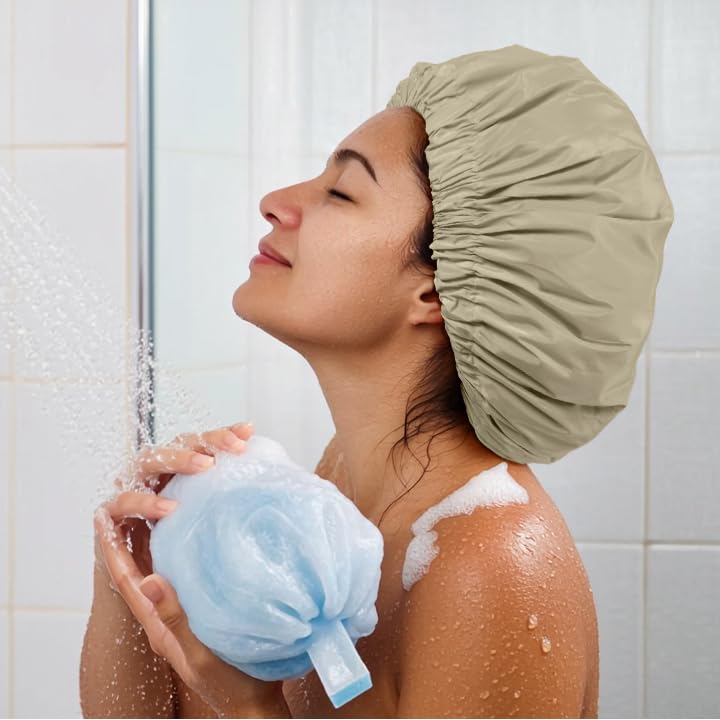 Edoneery travel-friendly shower cap folds flat for compact storage