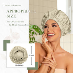 Edoneery shower cap showing white bottom coating for easy cleaning and durability