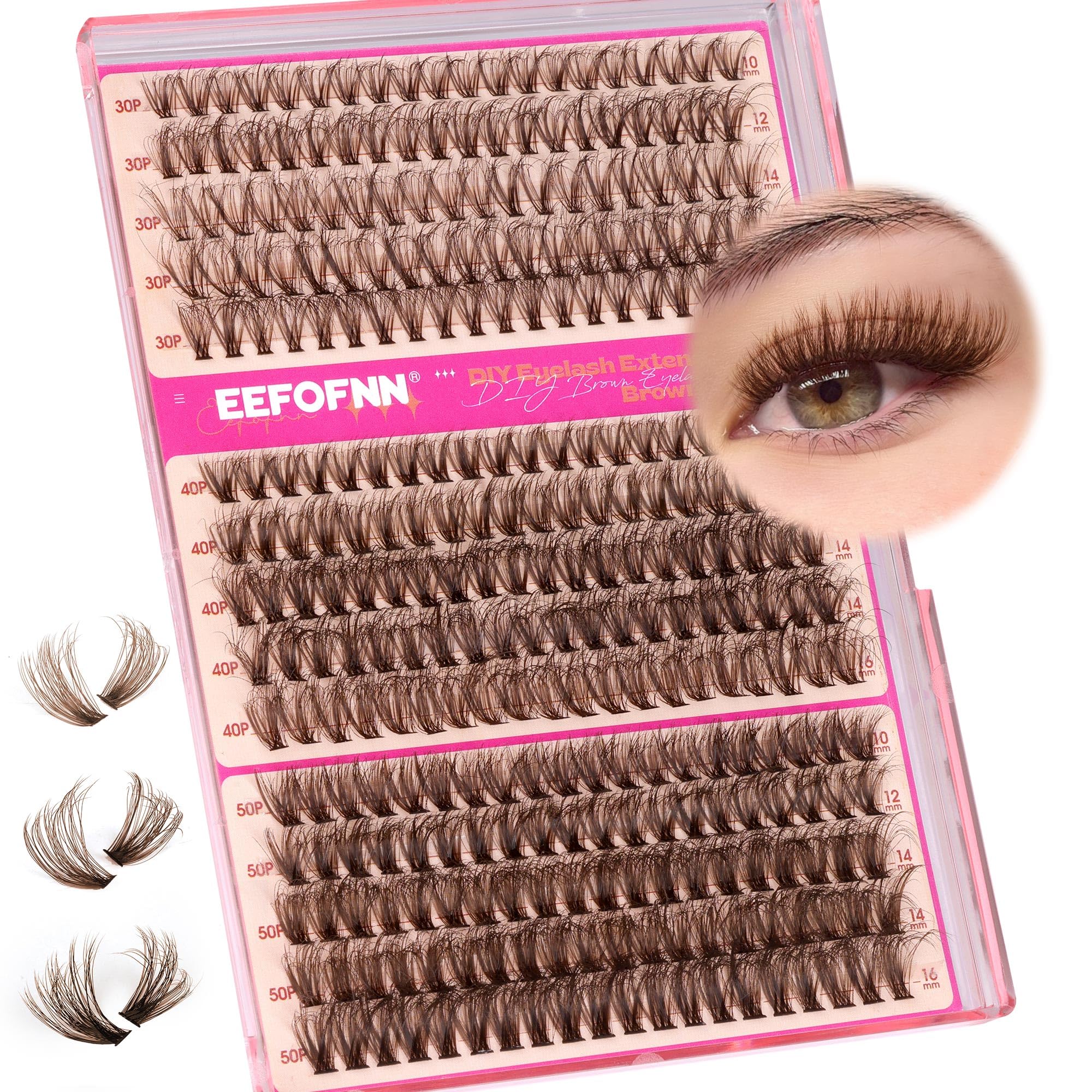 Eefofnn brown lash clusters 300pcs for natural daily lashes.