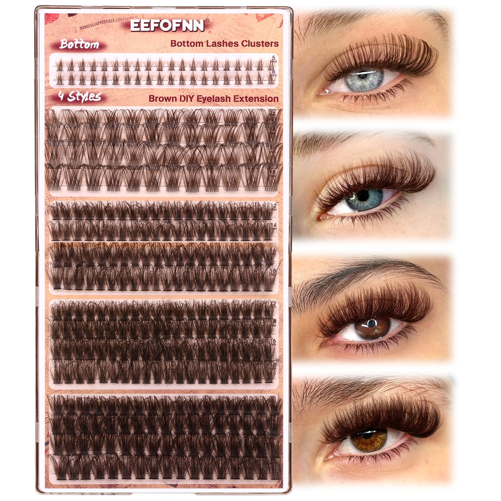 Eefofnn brown lash clusters 360 pcs package in natural brown shade for daily wear.