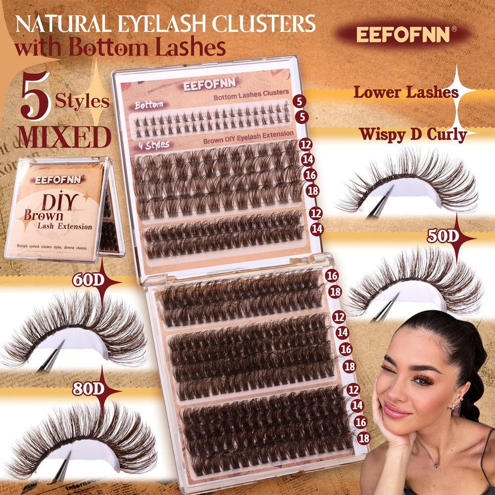 Eefofnn brown lash clusters upper lashes 12-18mm for a soft, natural lift.