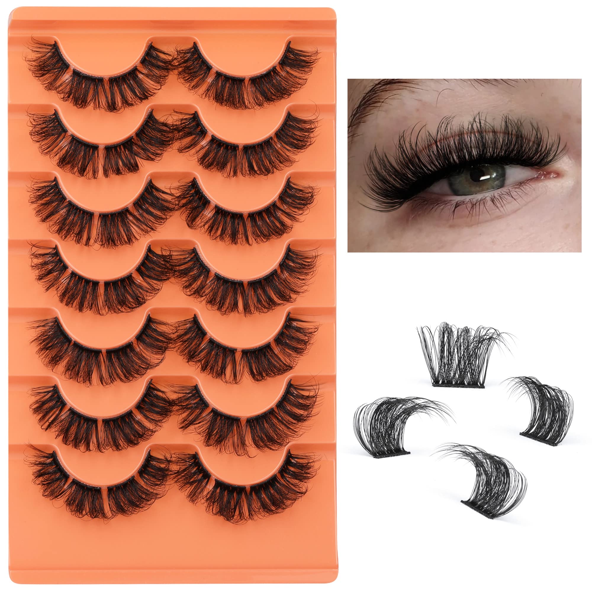 Eefofnn full cluster lashes d curl focus for curled lifted lashes.