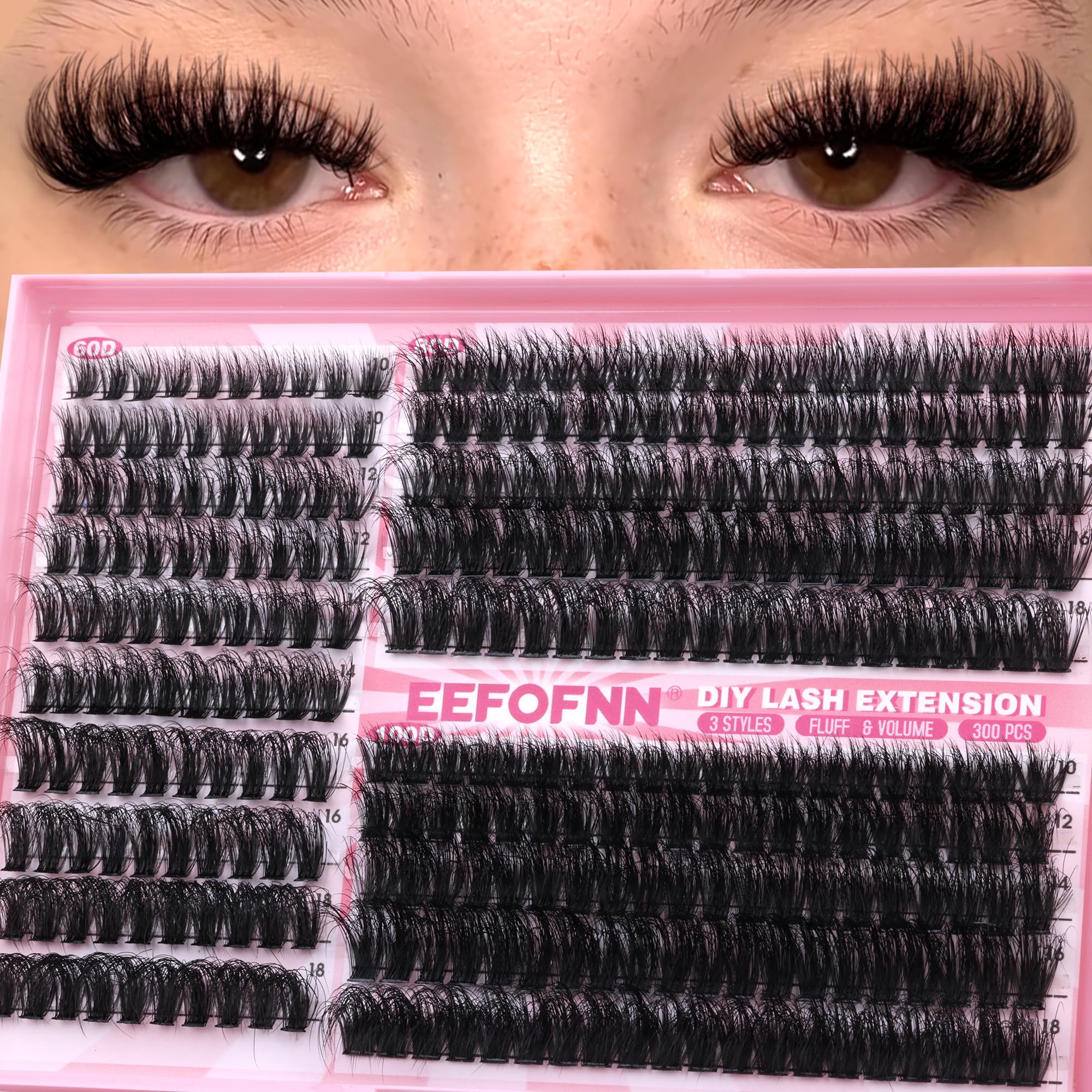 Eefofnn full lash clusters 60D D-curly for natural to full lash looks