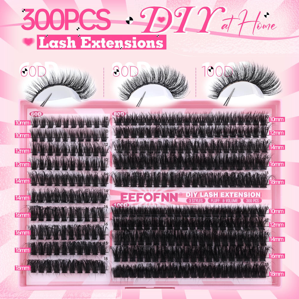 Eefofnn full lash clusters 80D fluffy volume for dramatic fullness