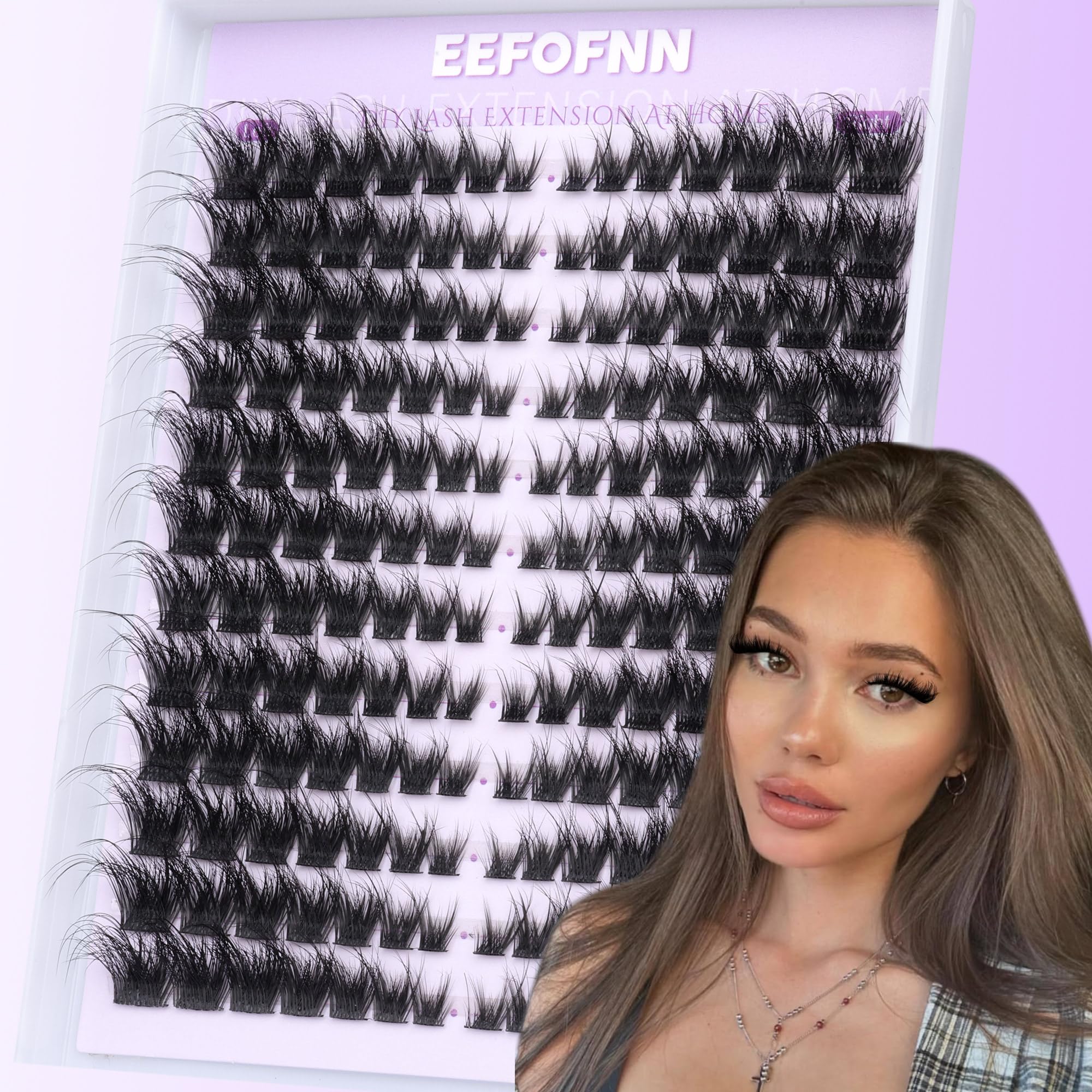 Eefofnn full lash clusters D curl close-up for natural lift and volume