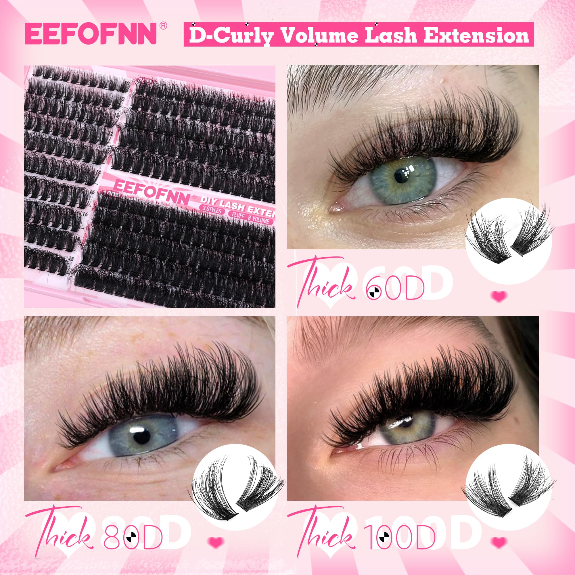 Eefofnn full lash clusters DIY home application for easy at-home styling