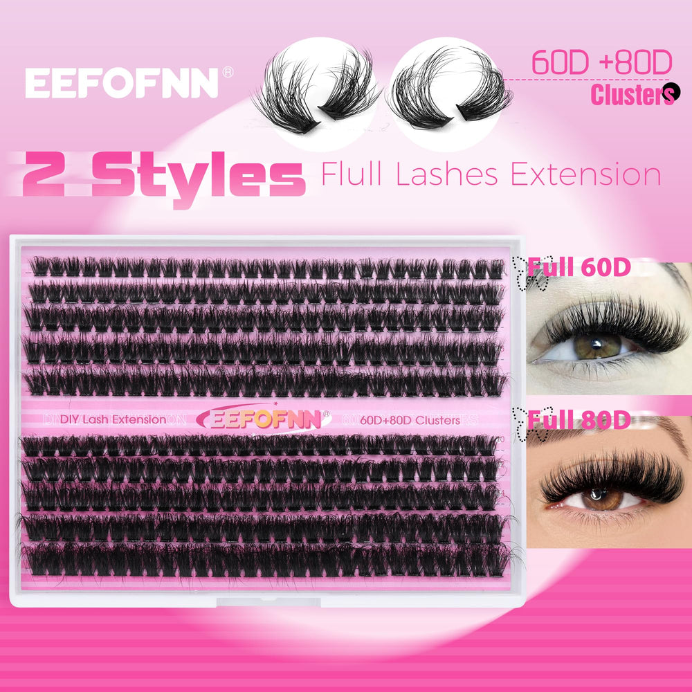 Eefofnn lash clusters 60D-80D curl closeup shows fluffy texture and soft fibers