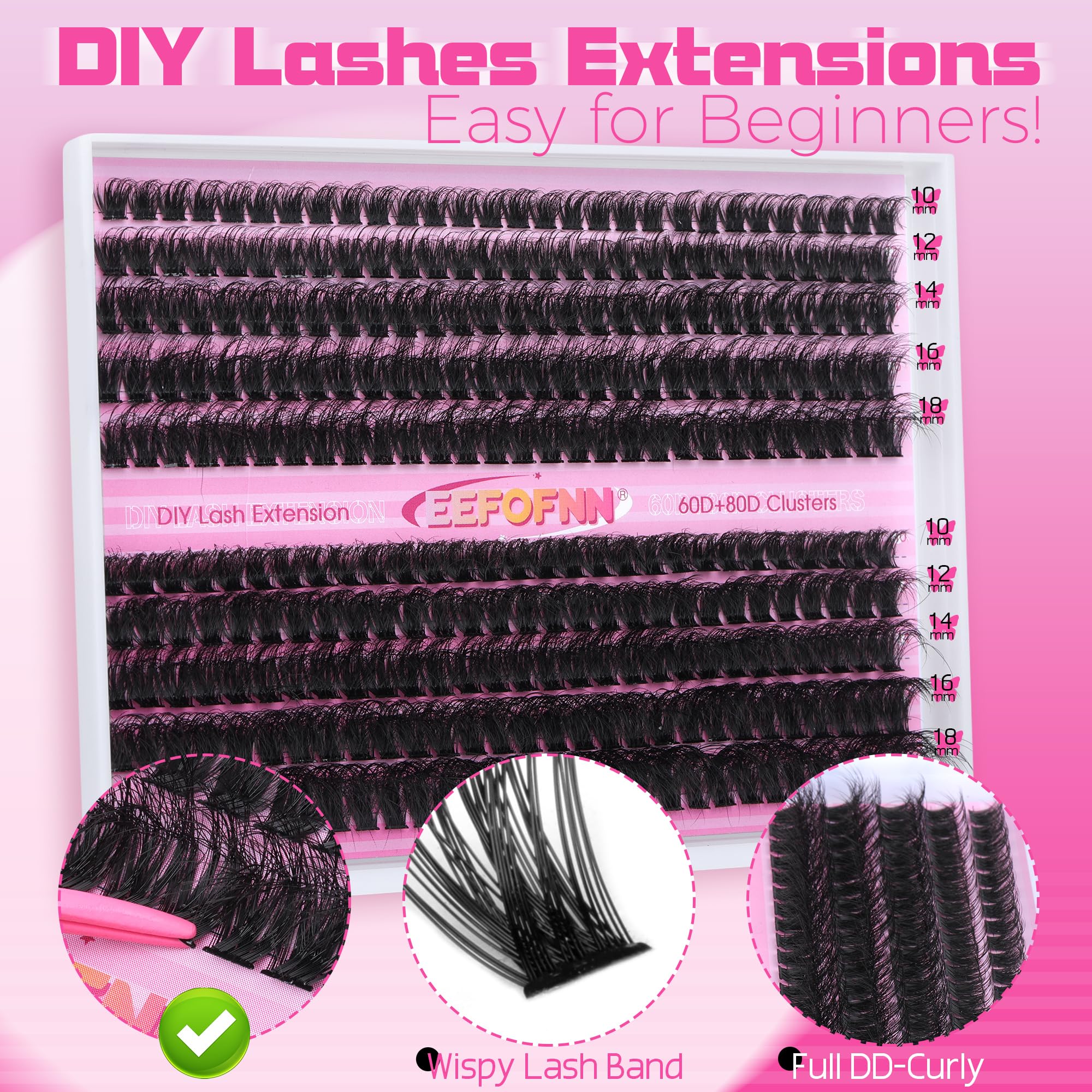 Eefofnn lash clusters lashes assembly demonstrates total kit including tools for smoother application