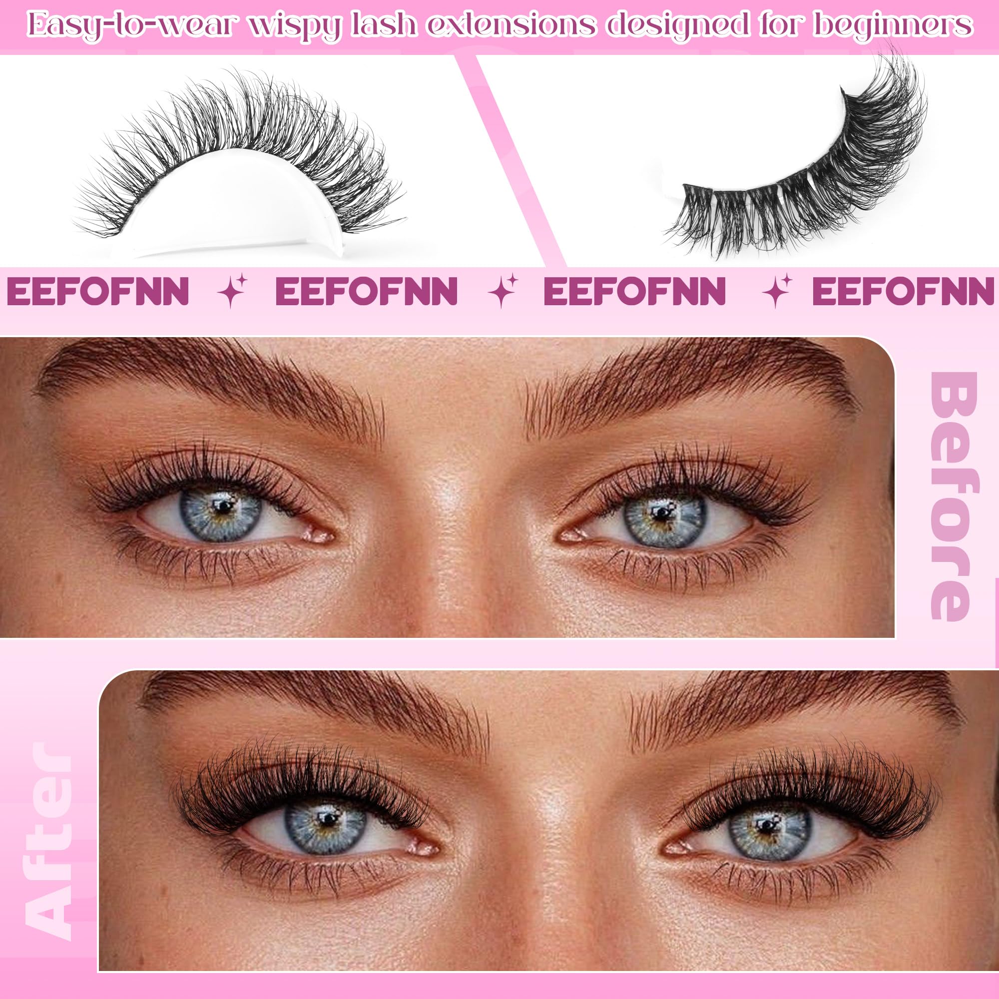 Eefofnn lash clusters lightweight fibers provide long-lasting comfort