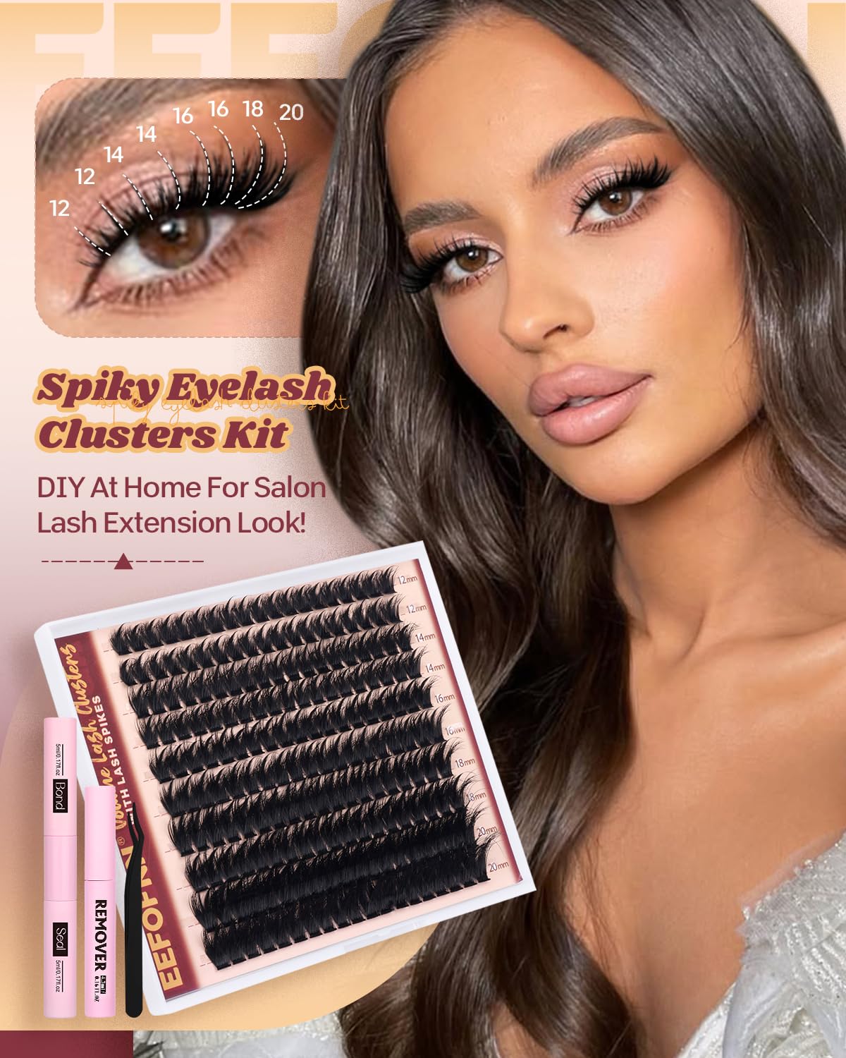 Eefofnn manga lash clusters 14mm mid-eye for balanced volume and lift