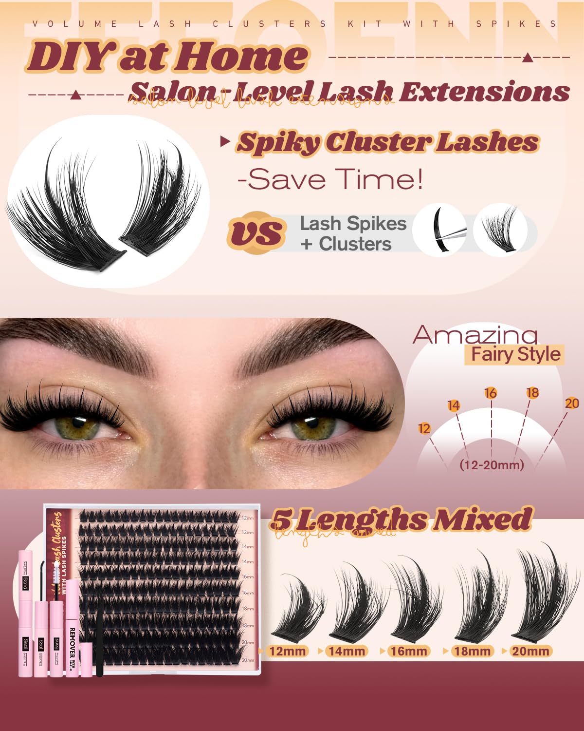 Eefofnn manga lash clusters 16mm outer-corner for dramatic lash extension