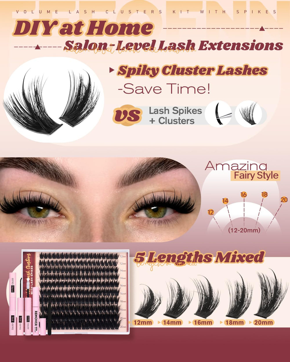 Eefofnn manga lash clusters 16mm outer-corner for dramatic lash extension
