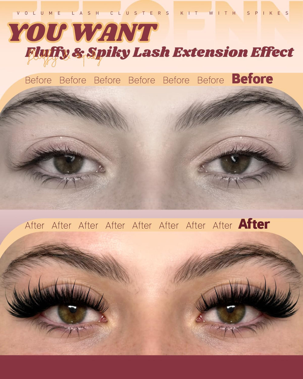Eefofnn manga lash clusters 18mm doll-eye effect with center focus
