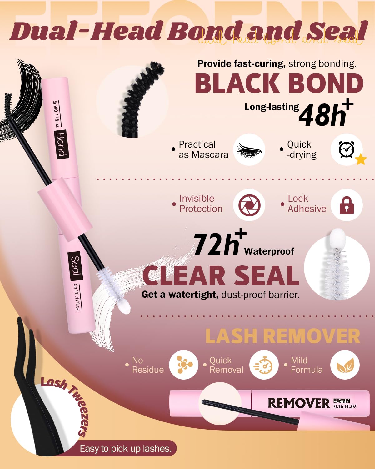 Eefofnn manga lash clusters bond and seal for long-wear hold