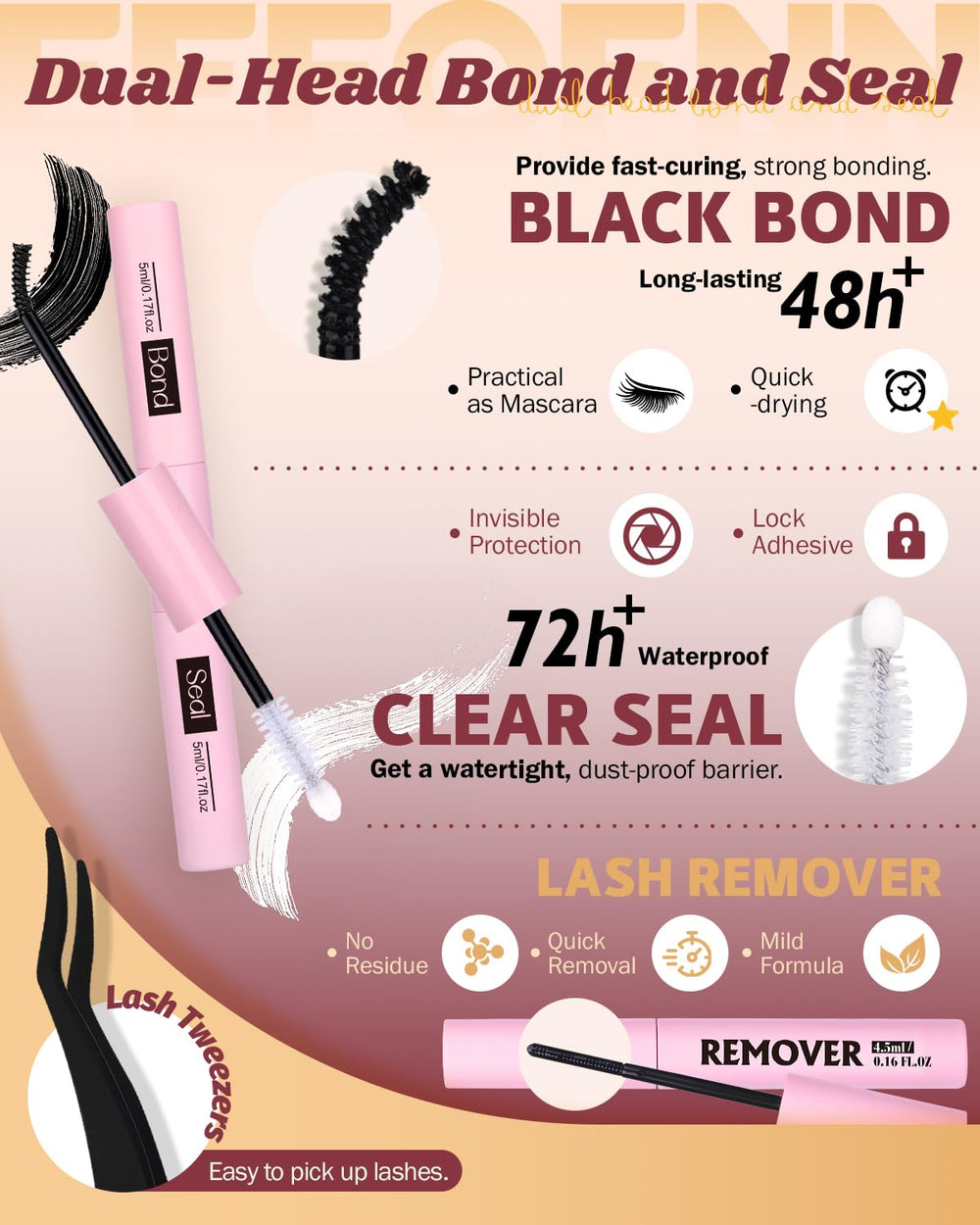 Eefofnn manga lash clusters bond and seal for long-wear hold